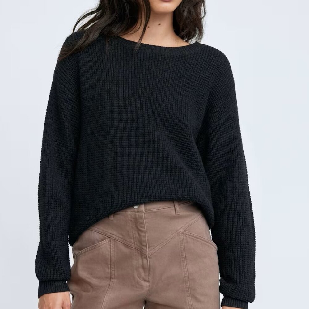 Wilfred Free Black Isabelli 100% Merino Wool Crewneck Sweater